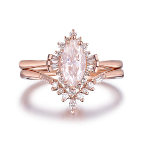 1.1ct Marquise Moissanite Engagement Contour Bridal Set 14K Yellow Gold - Lord of Gem Rings