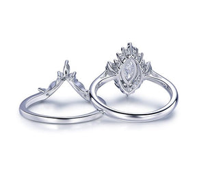 1.1ct Marquise Moissanite Engagement Ring Chevron Bridal Set 14K White Gold - Lord of Gem Rings