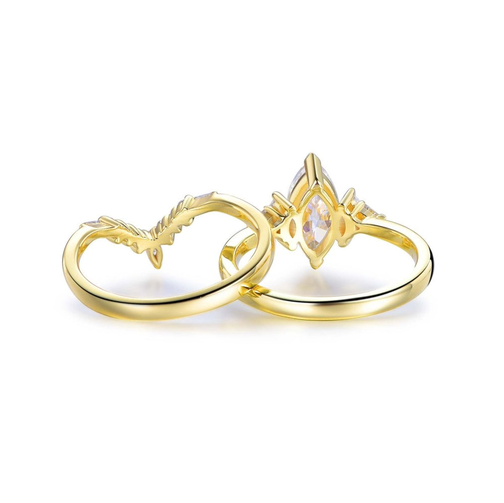 1.1ct Marquise Moissanite Triangle Chevron Bridal Set 14K Gold | LOGR