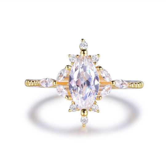 1.1ct Marquise Moissanite Trio Accent Ball Ring 14K Gold