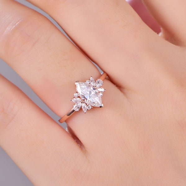 1.1ct Marquise Moissanite with Pear cut Moissanite accent Engagement Ring - Lord of Gem Rings