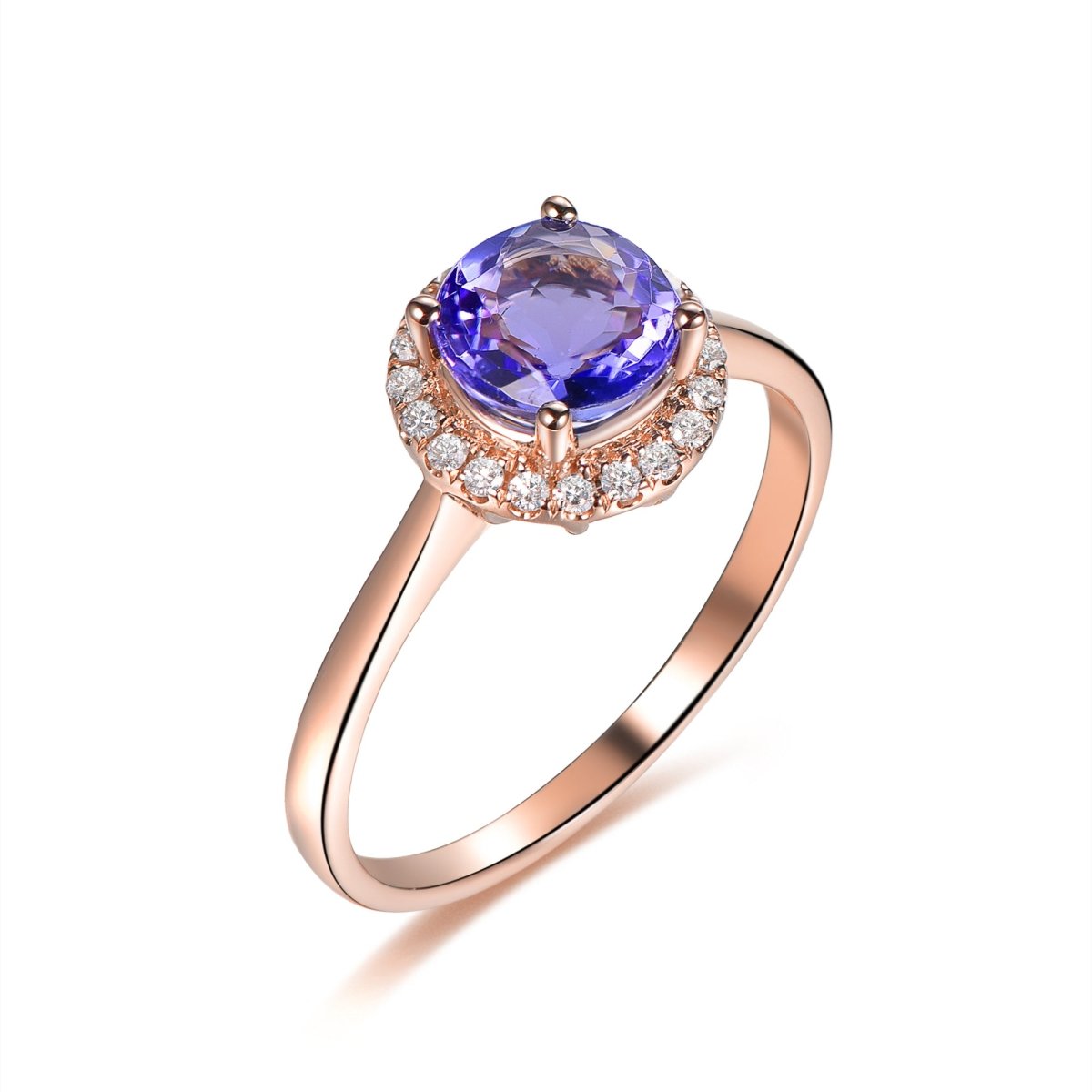1.1ct Round Tanzanite Diamond Halo Engagement Ring 14K Yellow Gold - Lord of Gem Rings