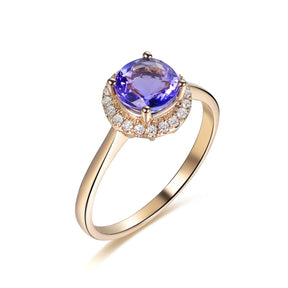 1.1ct Round Tanzanite Diamond Halo Engagement Ring 14K Yellow Gold - Lord of Gem Rings