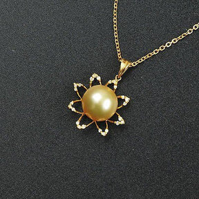 11mm South Sea Golden Pearl Flower 18K Yellow Gold .24ctw Diamonds pendant - Lord of Gem Rings