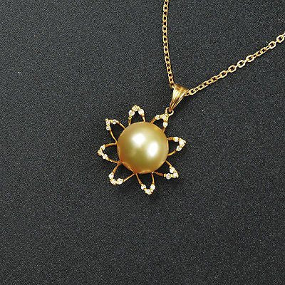 11mm South Sea Golden Pearl Flower 18K Yellow Gold .24ctw Diamonds pendant - Lord of Gem Rings