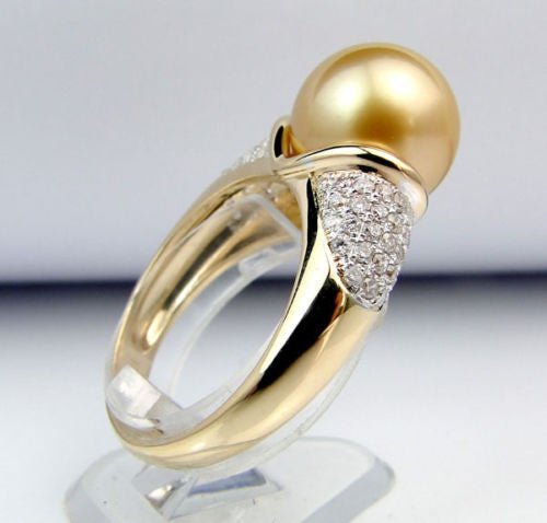 11mm South Sea Pearl .55CT Diamonds Engagement Ring