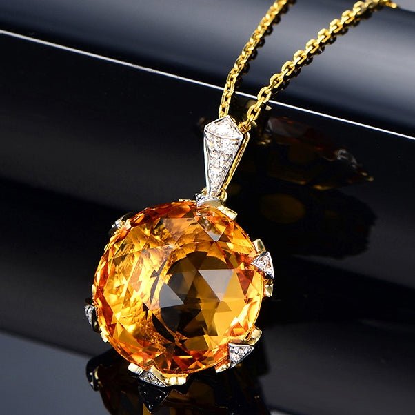 12.5ct Citrine Diamond Pendant 18k Yellow Gold - Lord of Gem Rings