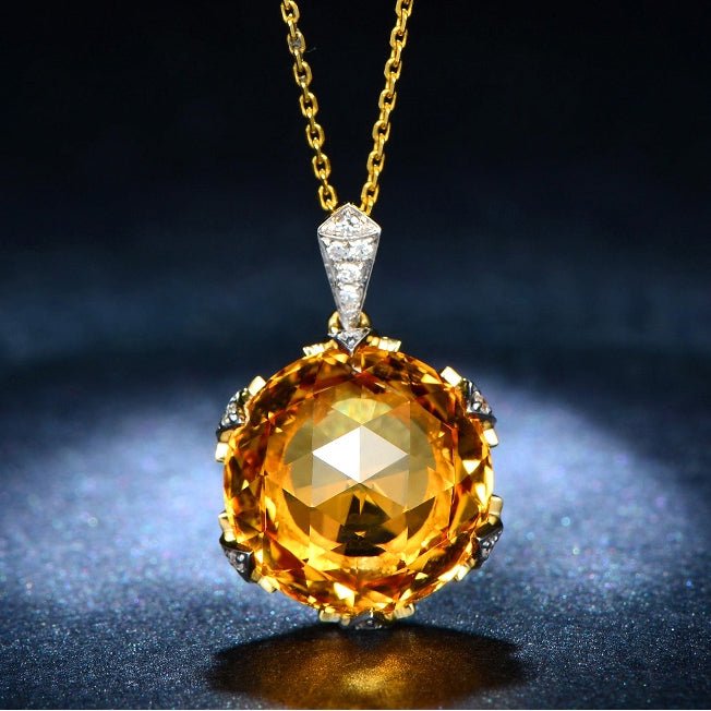12.5ct Citrine Diamond Pendant 18k Yellow Gold - Lord of Gem Rings
