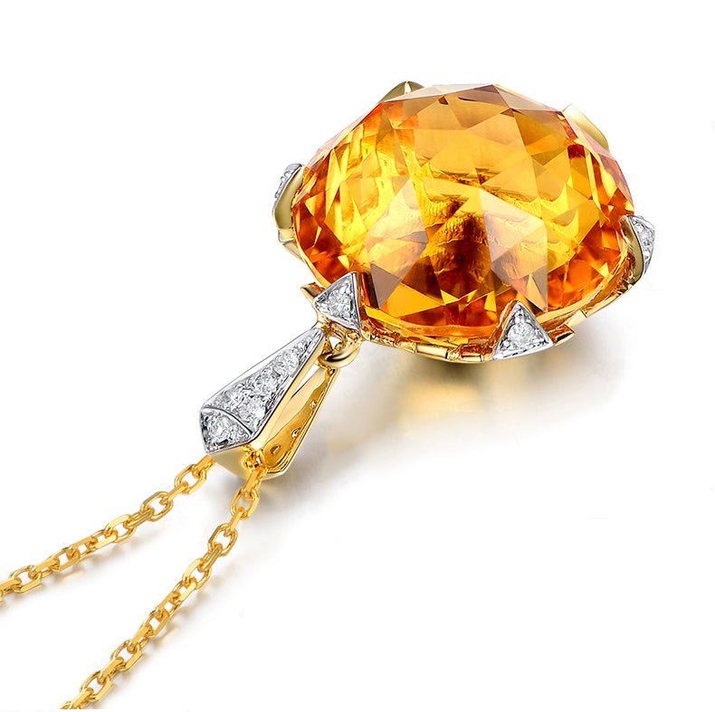 12.5ct Citrine Diamond Pendant 18k Yellow Gold - Lord of Gem Rings