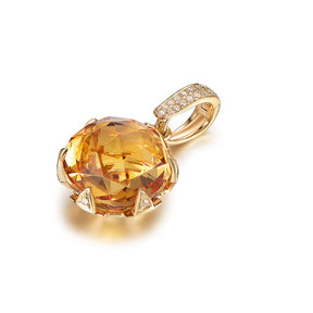 12.5ct Round Citrine Diamond Pendant with Bail Enhancer 18k Yellow Gold - Lord of Gem Rings