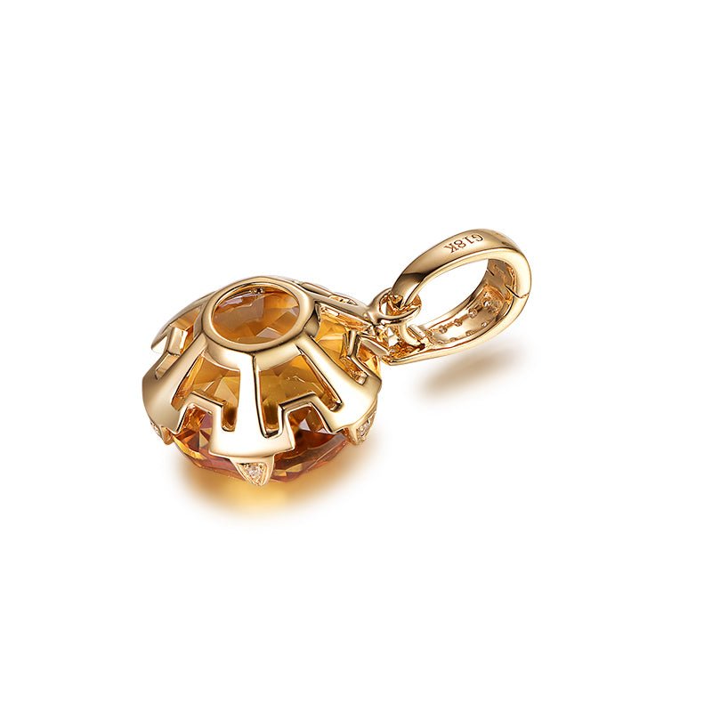 12.5ct Round Citrine Diamond Pendant with Bail Enhancer 18k Yellow Gold - Lord of Gem Rings