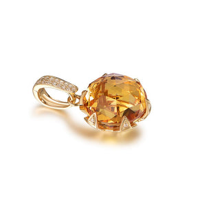 12.5ct Round Citrine Diamond Pendant with Bail Enhancer 18k Yellow Gold - Lord of Gem Rings