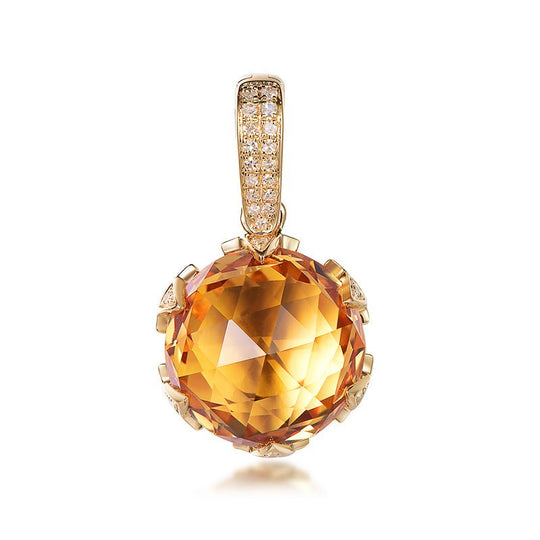 12.5ct Round Citrine Diamond Pendant with Bail Enhancer 18k Yellow Gold