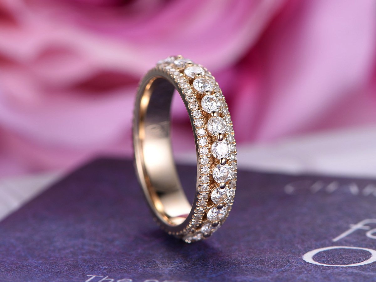 1.25ct Three-Row Brilliant Diamond Full Eternity Wedding Ring 14k Yellow gold - Lord of Gem Rings
