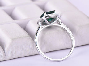 1.2ct Cushion Emerald Milgrain Halo Ring with VS/H Diamond Accents - Lord of Gem Rings