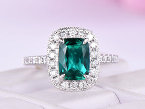 1.2ct Cushion Emerald Milgrain Halo Ring with VS/H Diamond Accents - Lord of Gem Rings