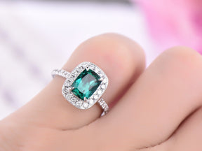 1.2ct Cushion Emerald Milgrain Halo Ring with VS/H Diamond Accents - Lord of Gem Rings