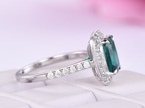 1.2ct Cushion Emerald Milgrain Halo Ring with VS/H Diamond Accents - Lord of Gem Rings