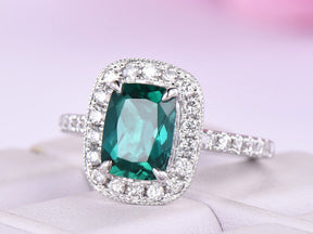 1.2ct Cushion Emerald Milgrain Halo Ring with VS/H Diamond Accents - Lord of Gem Rings