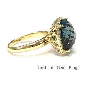 12ct Cushion London Blue Topaz Diamond Halo Engagement Ring - Lord of Gem Rings