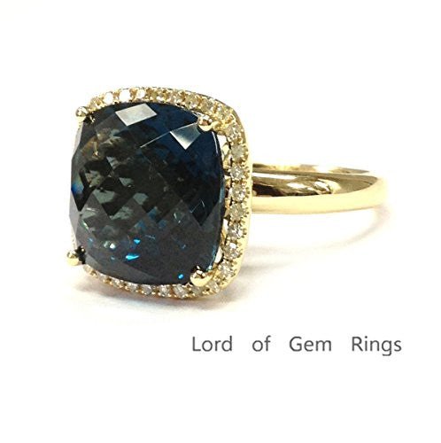 12ct Cushion London Blue Topaz Diamond Halo Engagement Ring