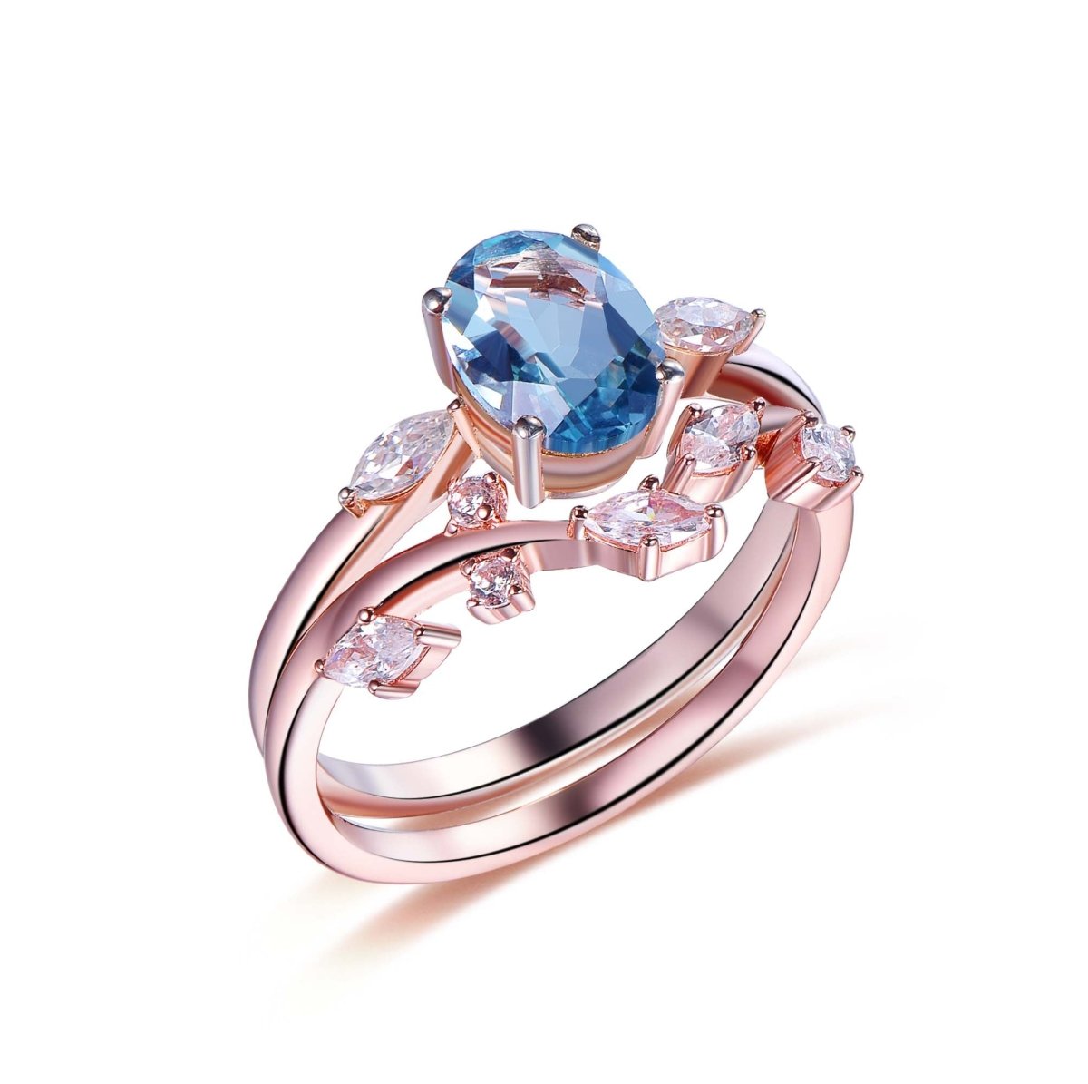 1.2ct Oval Aquamarine Engagement Vine Bridal Set 14K Gold/Silver - Lord of Gem Rings