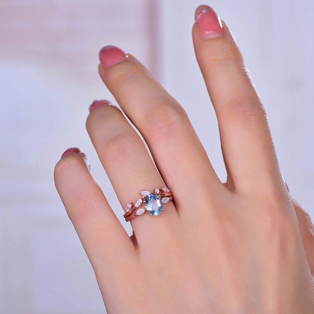 1.2ct Oval Aquamarine Engagement Vine Bridal Set 14K Gold/Silver - Lord of Gem Rings