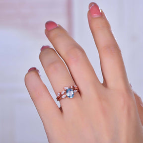 1.2ct Oval Aquamarine Engagement Vine Bridal Set 14K Gold/Silver - Lord of Gem Rings