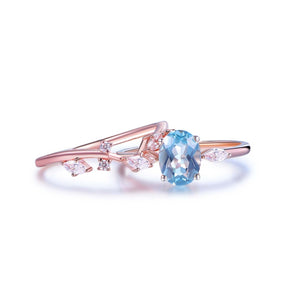 1.2ct Oval Aquamarine Engagement Vine Bridal Set 14K Gold/Silver - Lord of Gem Rings