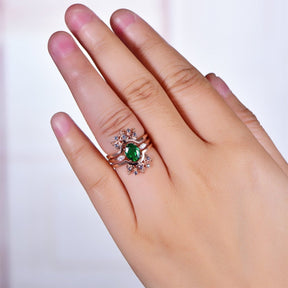 1.2ct Oval Emerald Engagement Bridal Set Ring Guard 14K Gold - Lord of Gem Rings