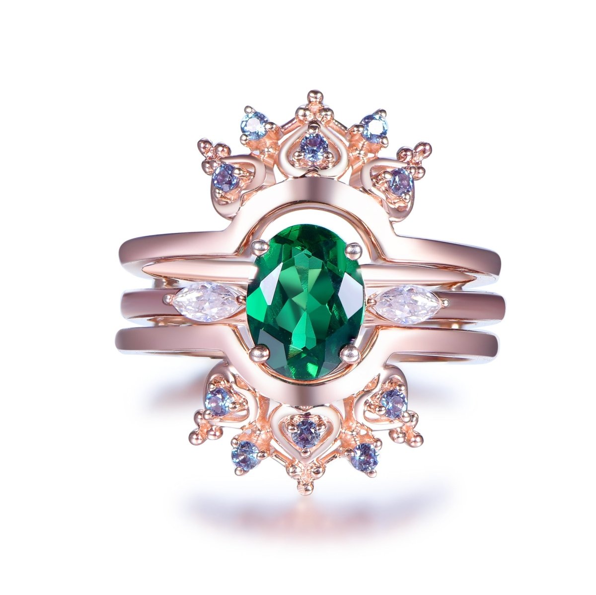 1.2ct Oval Emerald Engagement Bridal Set Ring Guard 14K Gold - Lord of Gem Rings