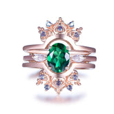 1.2ct Oval Emerald Engagement Bridal Set Ring Guard 14K Gold - Lord of Gem Rings