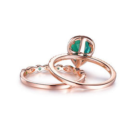 1.2ct Pear Emerald Moissanite Bridal Set 14K Rose Gold - Lord of Gem Rings