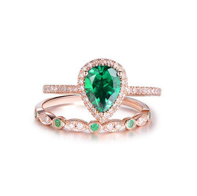 1.2ct Pear Emerald Moissanite Bridal Set 14K Rose Gold - Lord of Gem Rings