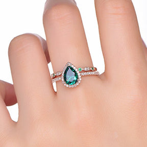 1.2ct Pear Emerald Moissanite Bridal Set 14K Rose Gold - Lord of Gem Rings