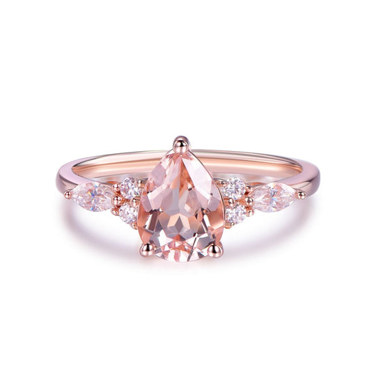 1.2ct Pear Morganite  Moissanite Engagement Ring 14K Gold