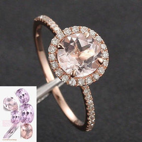 1.2ct Round Morganite Engagement Diamond Halo Accents 14K Rose Gold - Lord of Gem Rings