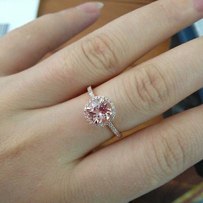 1.2ct Round Morganite Engagement Diamond Halo Accents 14K Rose Gold - Lord of Gem Rings