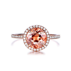 1.2ct Round Morganite Engagement Diamond Halo Accents 14K Rose Gold - Lord of Gem Rings