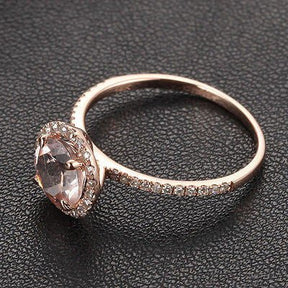 1.2ct Round Morganite Engagement Diamond Halo Accents 14K Rose Gold - Lord of Gem Rings