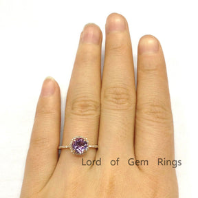 1.2ct Round Natural Purple Amethyst Engagement Ring Diamond Halo 14K Rose Gold - Lord of Gem Rings