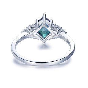 1.3ct Princess Alexandrite Engagement Ring Diamond Cluster 14K White Gold - Lord of Gem Rings