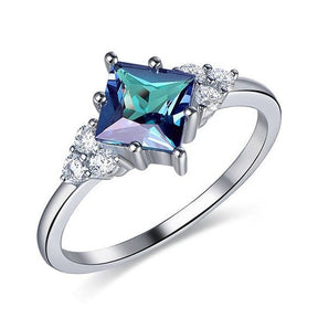 1.3ct Princess Alexandrite Engagement Ring Diamond Cluster 14K White Gold - Lord of Gem Rings