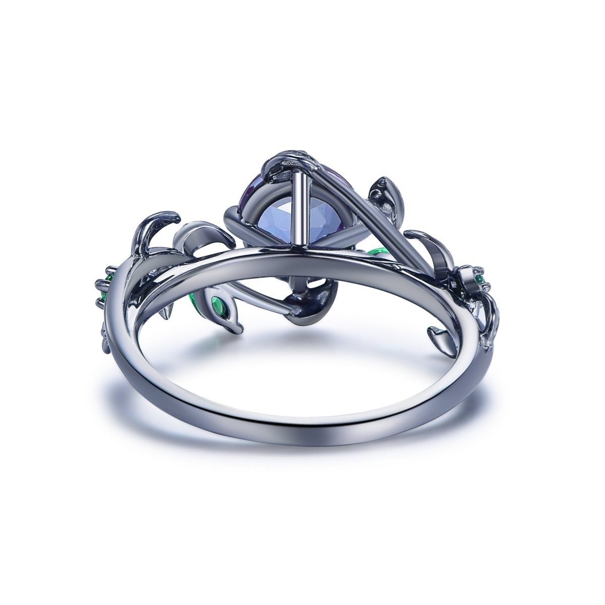 1.4ct Round Alexandrite Marquise Emerald Vine Ring in 14K Gold/Silver - Lord of Gem Rings