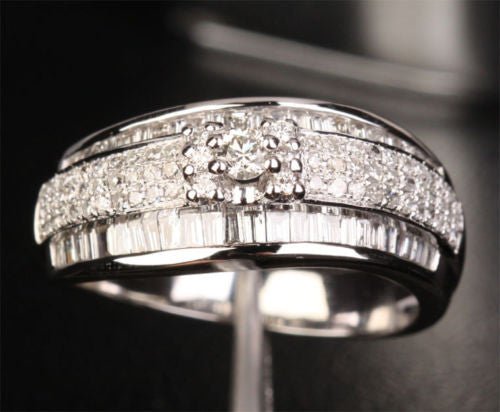 14K White Gold Baguette & Pavé Diamond Wedding Ring Engagement Ring Brilliant Channel (1.41ct.tw.) - Lord of Gem Rings