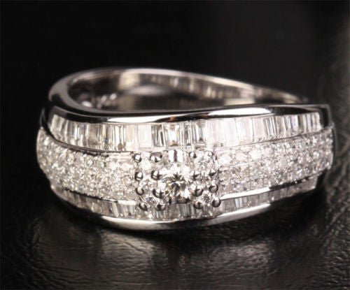 14K White Gold Baguette & Pavé Diamond Wedding Ring Engagement Ring Brilliant Channel (1.41ct.tw.) - Lord of Gem Rings