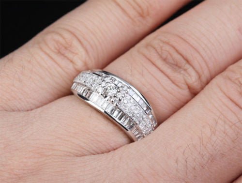 14K White Gold Baguette & Pavé Diamond Wedding Ring Engagement Ring Brilliant Channel (1.41ct.tw.) - Lord of Gem Rings