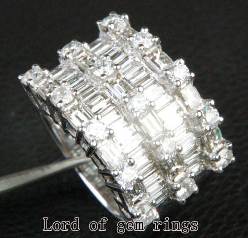14K White Gold Five rows Channel Set Baguette Diamond Engagement Ring (5.15 ct.tw.)