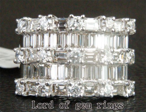 14K White Gold Five rows Channel Set Baguette Diamond Engagement Ring (5.15 ct.tw.) - Lord of Gem Rings
