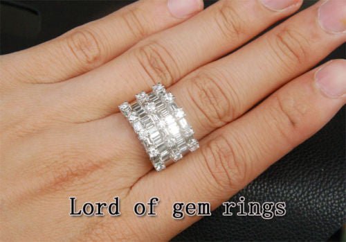 14K White Gold Five rows Channel Set Baguette Diamond Engagement Ring (5.15 ct.tw.) - Lord of Gem Rings